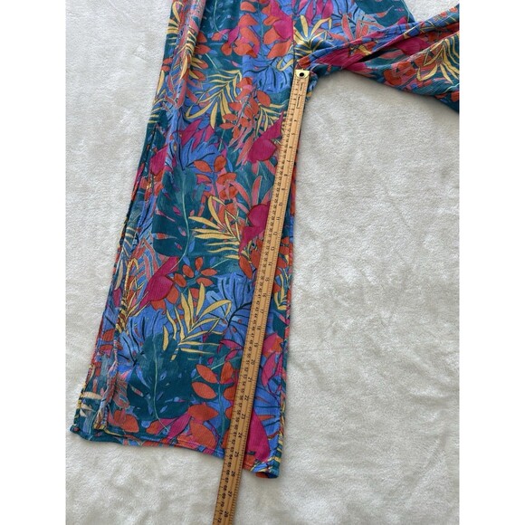 Kona Sol Pants Large Colorful Crepe High Slits Tropical Hawaiian Flowy Pleated - Picture 5 of 10